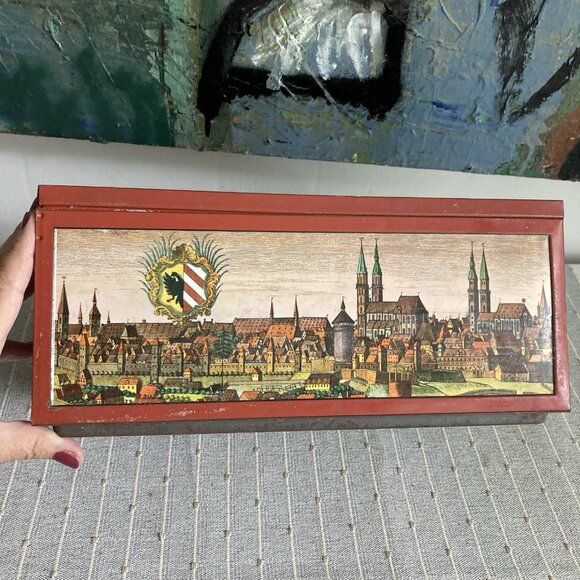 VTG Cookie LG Biscuit Tin Otto Schmidt Nurnberg Germany Colorful Litho Graphics - Picture 4 of 13